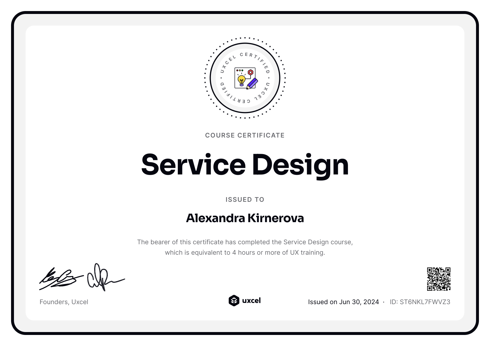 Alexandra Kirnerova's certificate